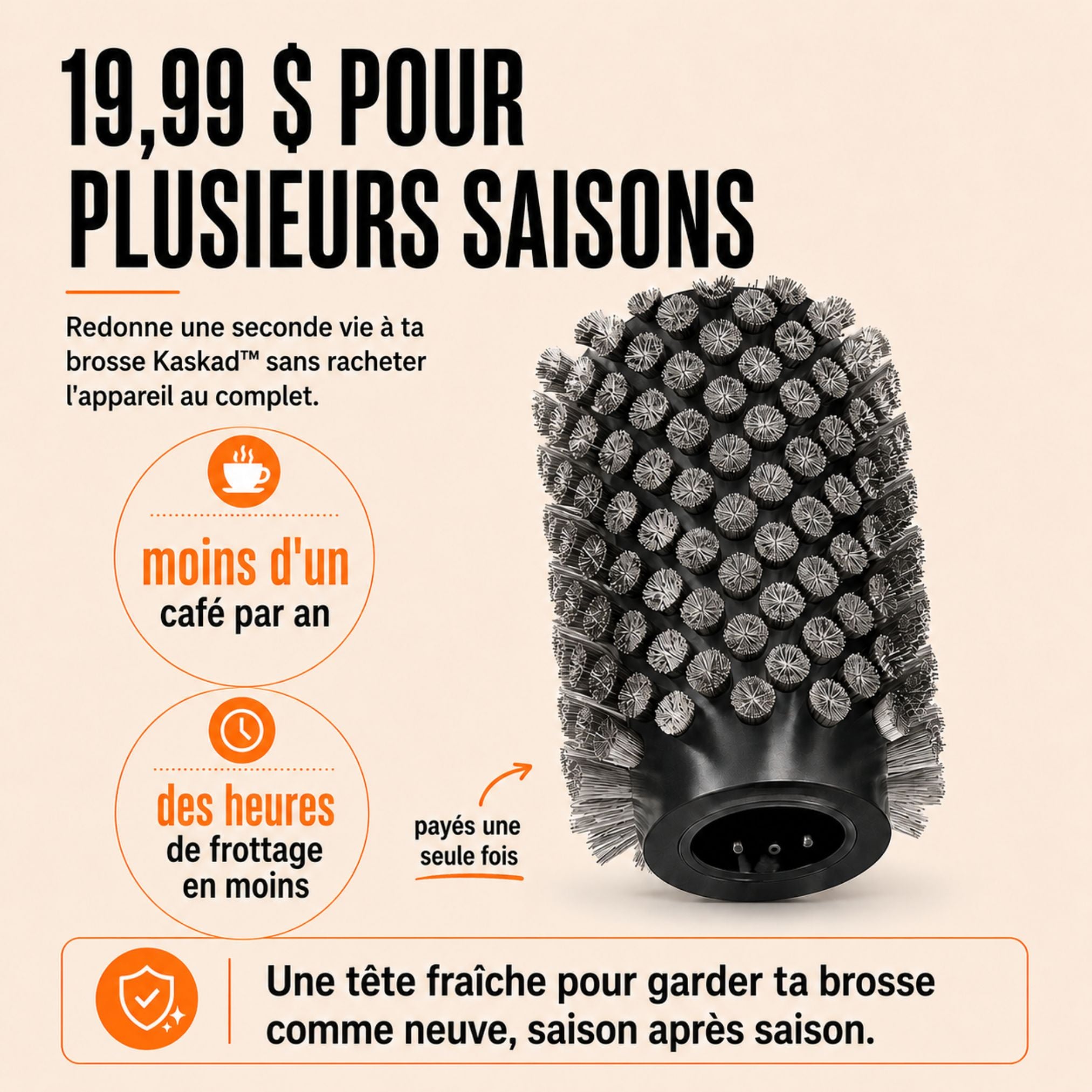 Lot de 3 têtes de brosse en acier inoxydable — des grilles propres pendant 10 à 15 ans.