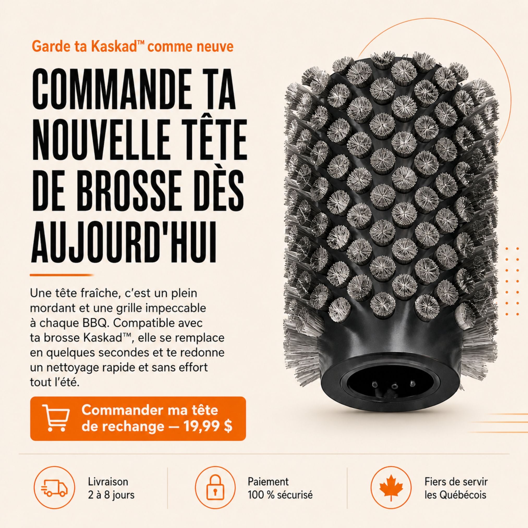 Lot de 3 têtes de brosse en acier inoxydable — des grilles propres pendant 10 à 15 ans.